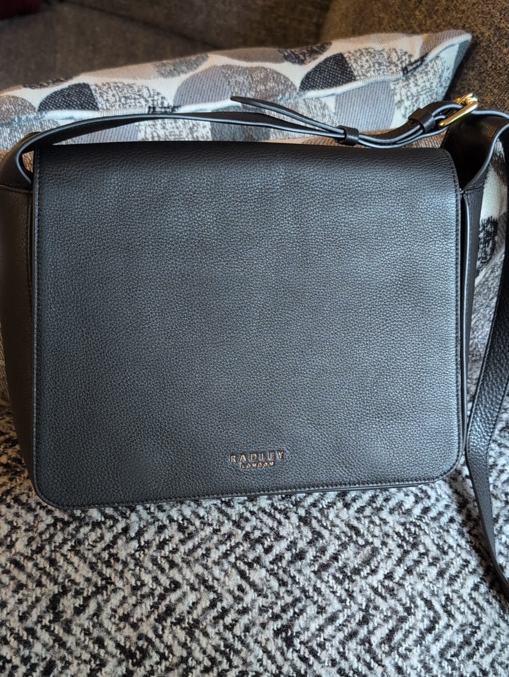 RADLEY LONDON Black Pebbled Leather Westwell Lane Large Messenger Bag NWT